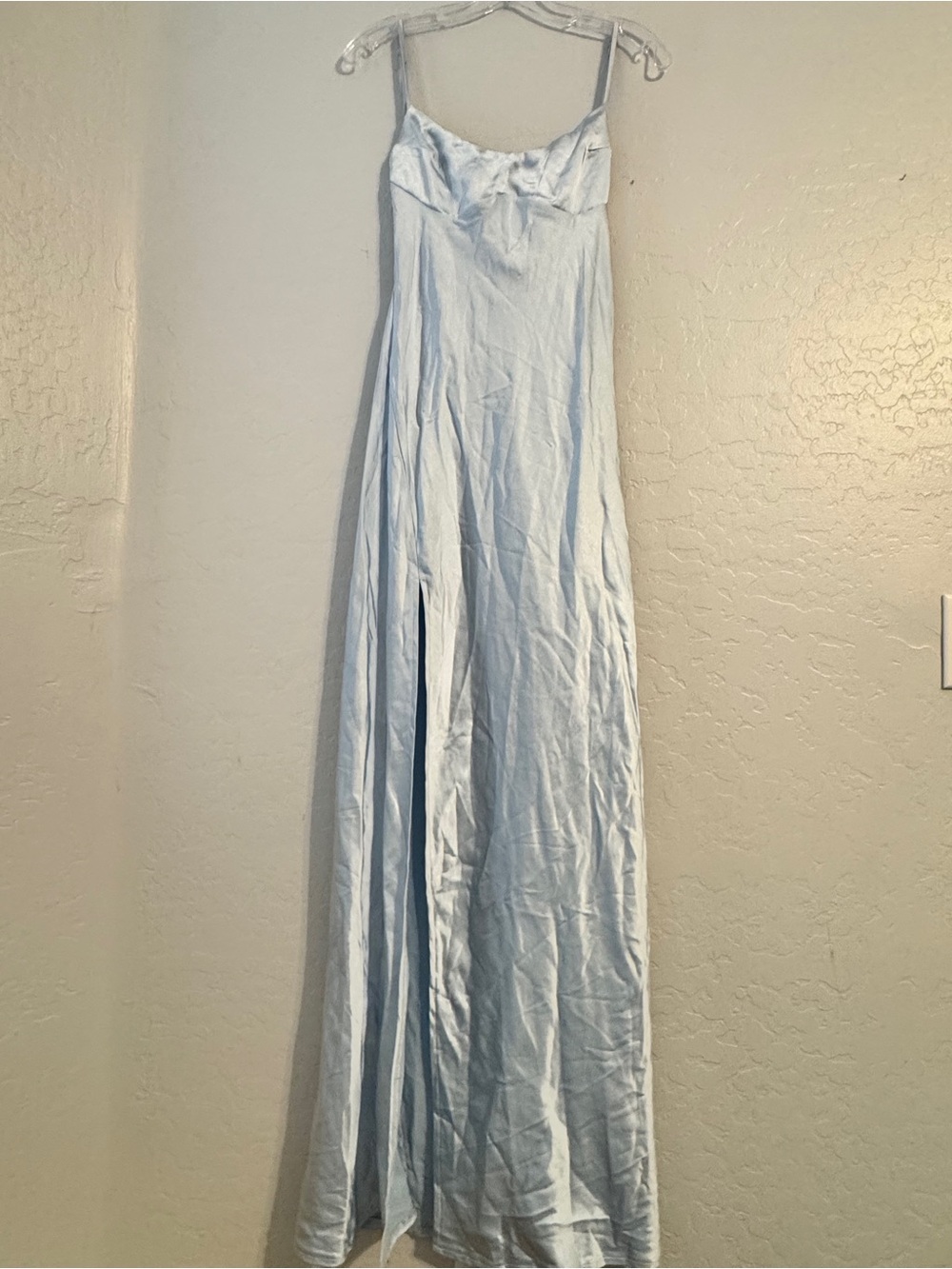 👗NWT Princess Polly Light Blue Solid Satin Slip Maxi Dress Scoop Neck Strappy 4